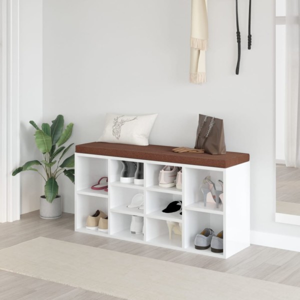 Banco zapatero madera contrachapada blanco brillo 103x30x48 cm