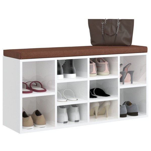 Banco zapatero madera contrachapada blanco brillo 103x30x48 cm