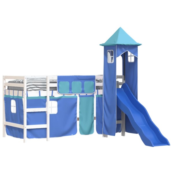 Cama alta para niños con torre madera pino azul 90x200 cm