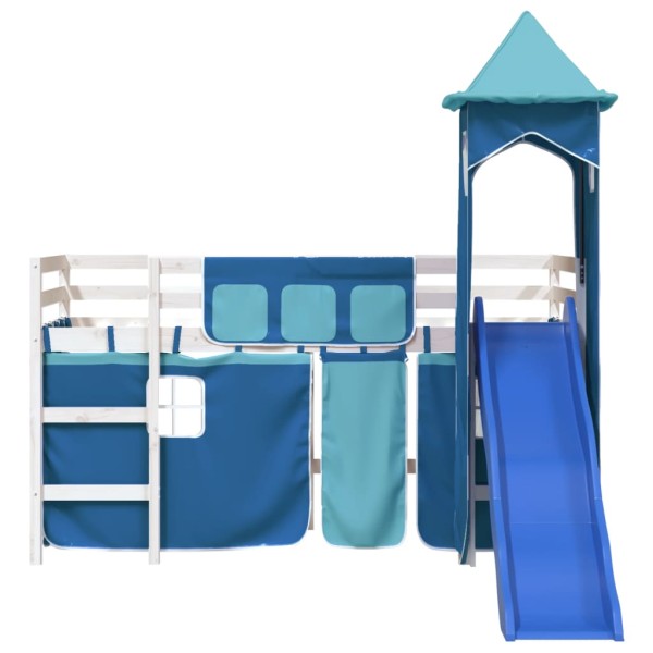 Cama alta para niños con torre madera pino azul 90x200 cm