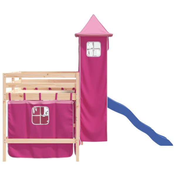 Cama alta para niños con torre madera pino rosa 90x200 cm