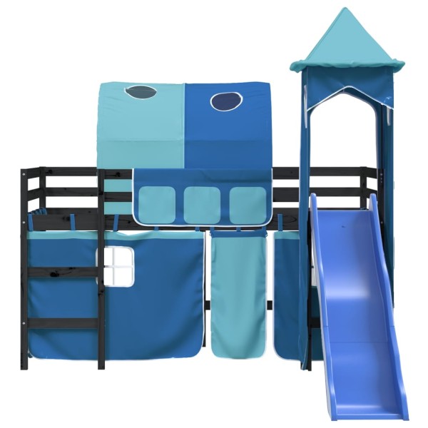 Cama alta para niños con torre madera pino azul 80x200 cm