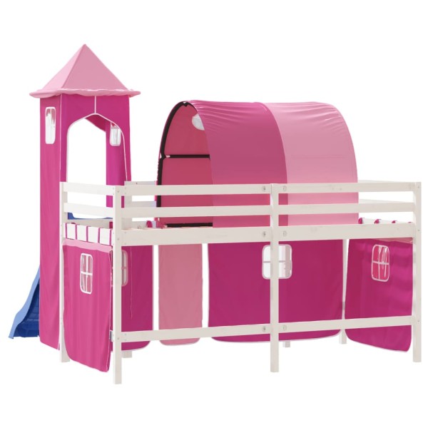 Cama alta para niños con torre madera pino rosa 80x200 cm