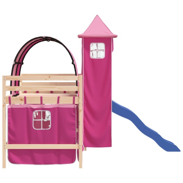 Cama alta para niños con torre madera pino rosa 90x190 cm