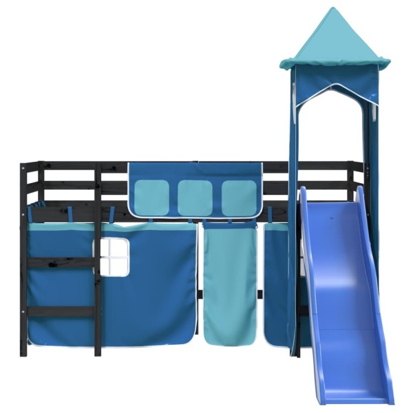 Cama alta para niños con torre madera pino azul 90x190 cm