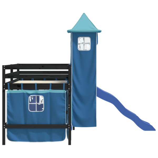 Cama alta para niños con torre madera pino azul 90x190 cm