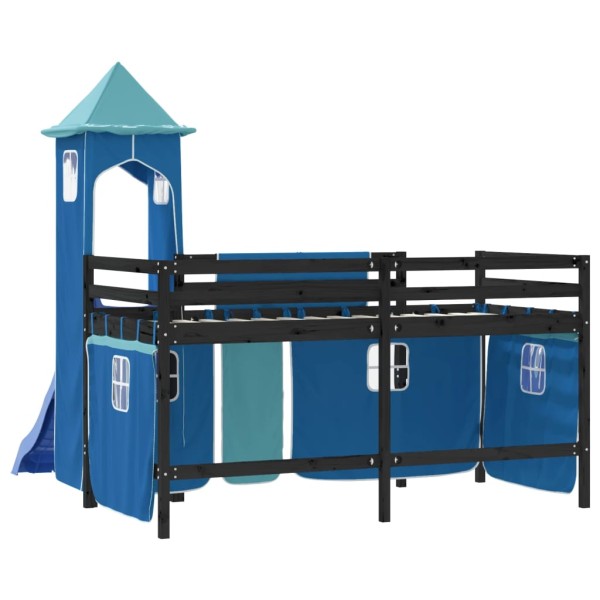 Cama alta para niños con torre madera pino azul 90x190 cm