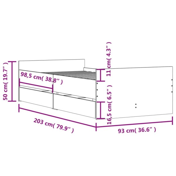 Estructura de cama con cajones negro 90x200 cm