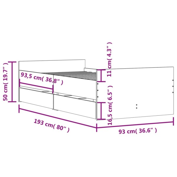 Estructura de cama con cajones negro 90x190 cm