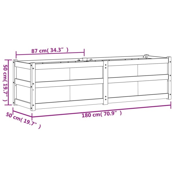 Jardinera de madera maciza de pino 180x50x50 cm