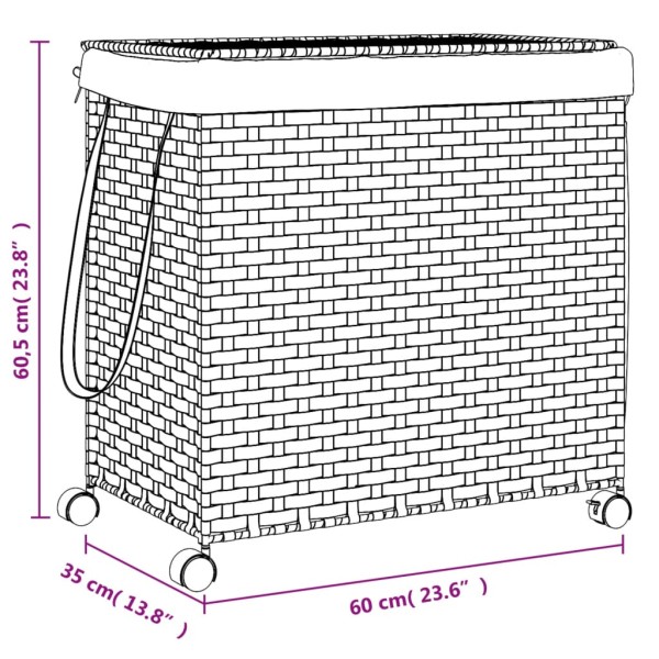 Cesto para ropa sucia con ruedas ratán 60x35x60,5 cm