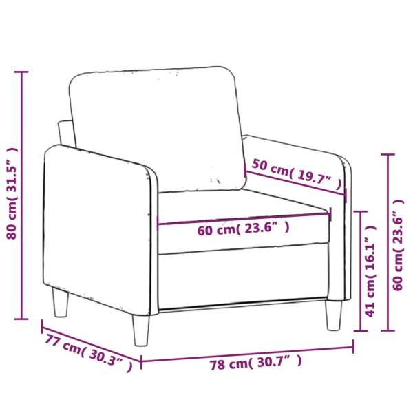 Sillón de terciopelo marrón 60 cm