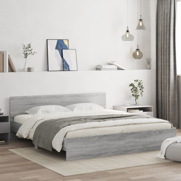 Estructura de cama con cabecero gris Sonoma 200x200 cm