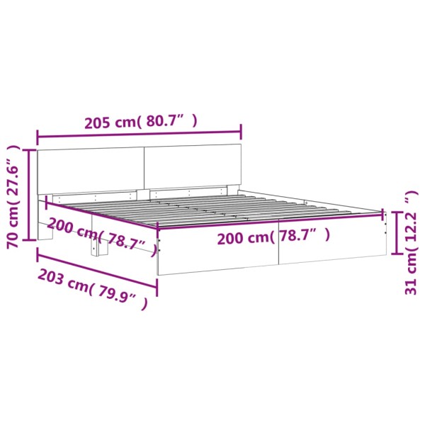 Estructura de cama con cabecero gris Sonoma 200x200 cm