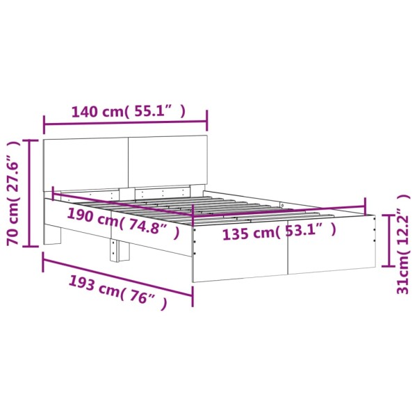 Estructura de cama con cabecero roble Sonoma 135x190 cm