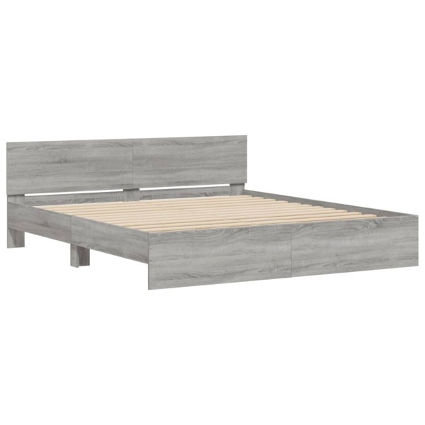 Estructura de cama cabecero y luces LED gris Sonoma 200x200 cm