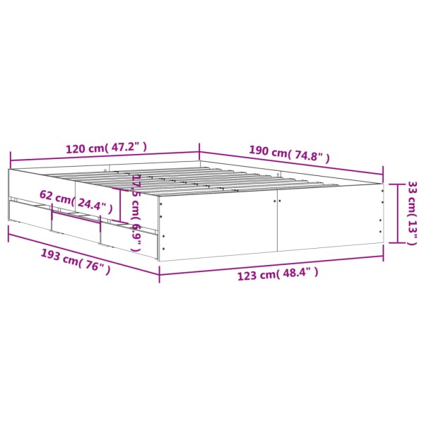 Cama con cajones madera de ingeniería gris hormigón 120x190 cm