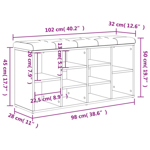 Banco zapatero madera de ingeniería gris Sonoma 102x32x50 cm