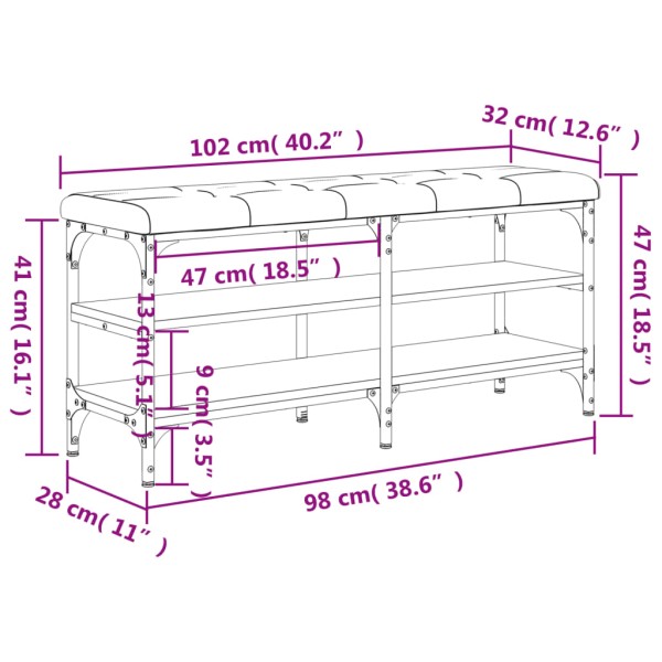 Banco zapatero madera de ingeniería negro 102x32x47 cm