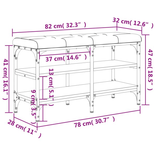 Banco zapatero madera de ingeniería gris Sonoma 82x32x47 cm