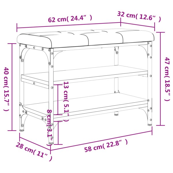 Banco zapatero madera de ingeniería gris Sonoma 62x32x47 cm