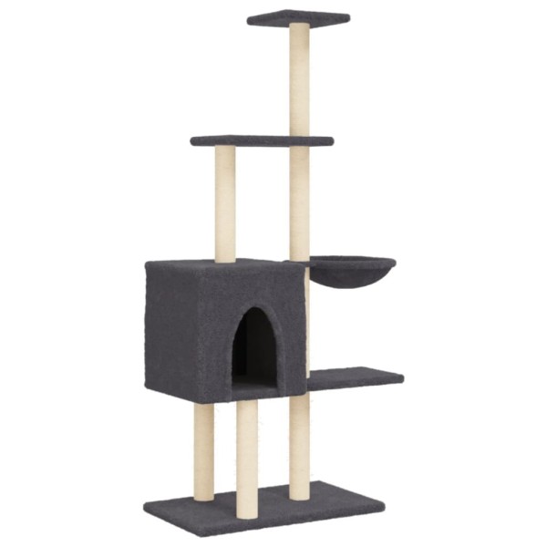 Rascador para gatos con postes de sisal gris oscuro 145 cm