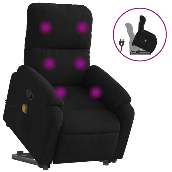 Sillón reclinable de masaje elevable tela de microfibra negro