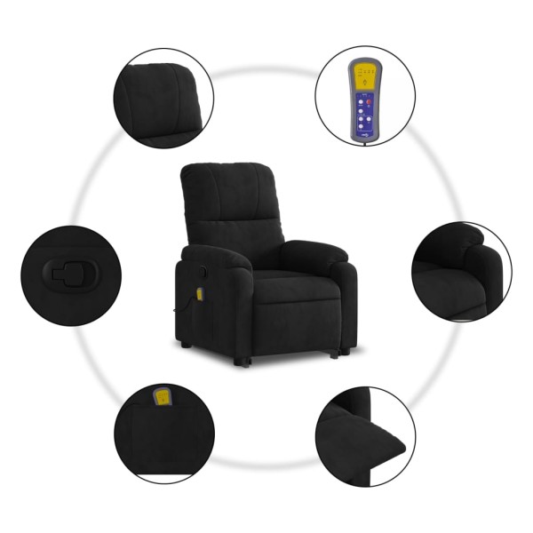 Sillón reclinable de masaje elevable tela de microfibra negro