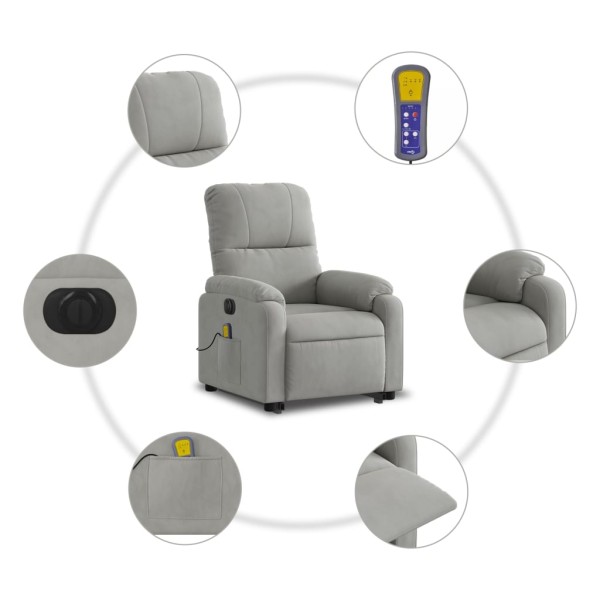 Sillón masaje eléctrico reclinable elevable tela gris claro