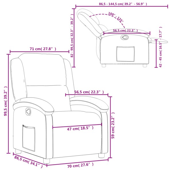 Sillón reclinable de cuero auténtico negro