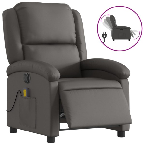 Sillón reclinable eléctrico de cuero auténtico gris