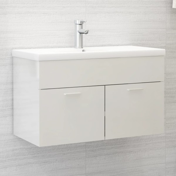 Armario para lavabo contrachapada blanco brillo 80x38,5x46 cm