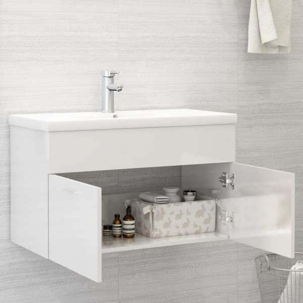 Armario para lavabo contrachapada blanco brillo 80x38,5x46 cm