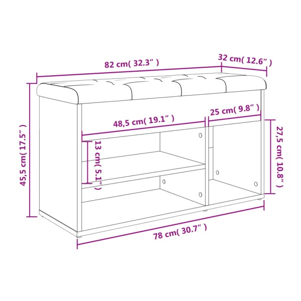 Banco zapatero madera de ingeniería gris Sonoma 82x32x45,5 cm