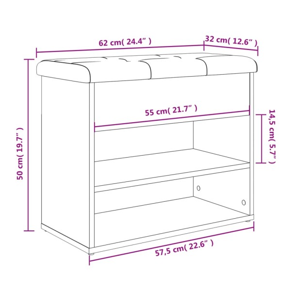 Banco zapatero madera de ingeniería gris Sonoma 62x32x50 cm