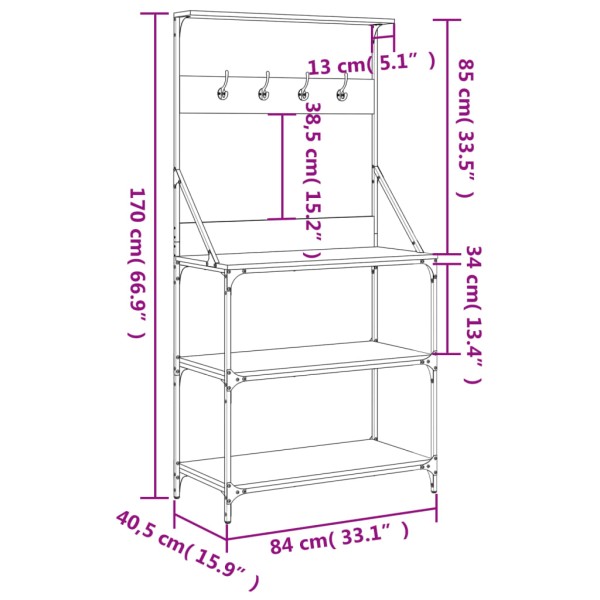 Estantería cocina con ganchos 4 niveles madera ingeniería negro