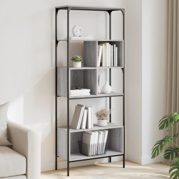 Librería 5 estantes madera ingeniería gris Sonoma 76x33x188,5cm