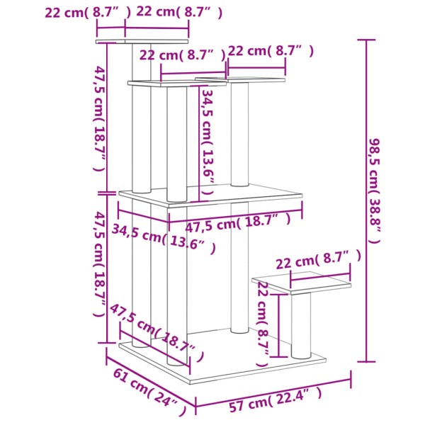 Postes rascadores para gatos con plataformas gris claro 98,5 cm