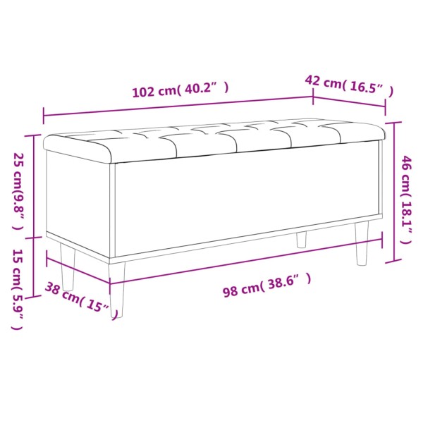 Banco almacenaje madera ingeniería roble ahumado 102x42x46 cm