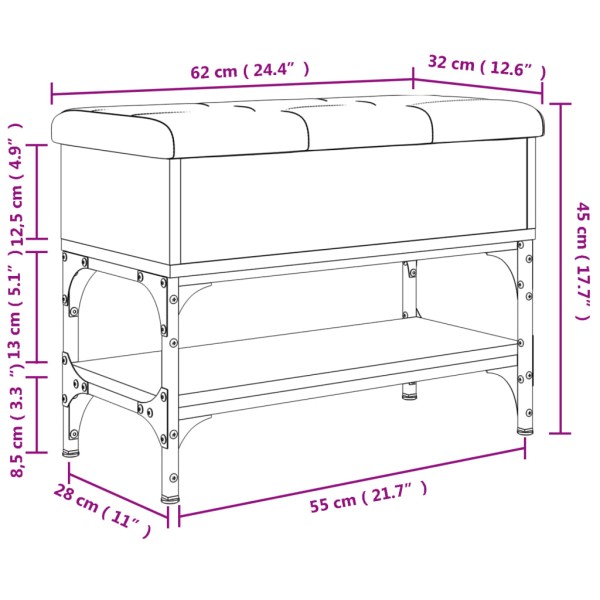 Banco zapatero madera de ingeniería roble ahumado 62x32x45 cm