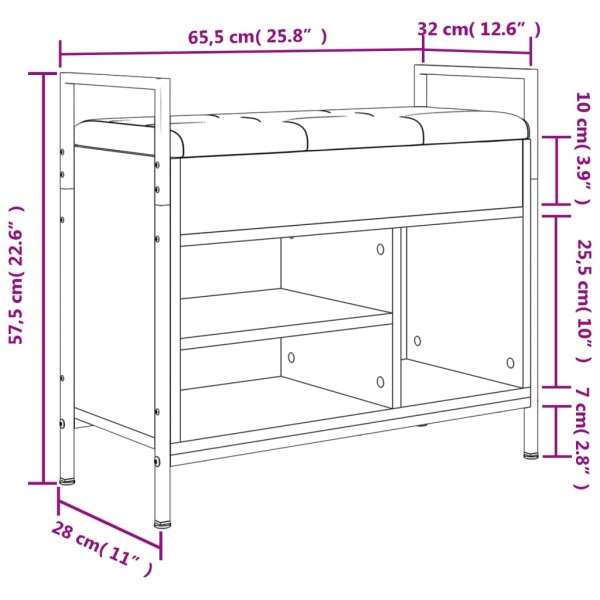 Banco zapatero madera de ingeniería gris Sonoma 65,5x32x57,5 cm