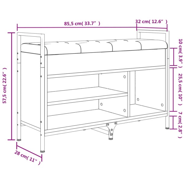 Banco zapatero madera de ingeniería marrón roble 85,5x32x57,5cm