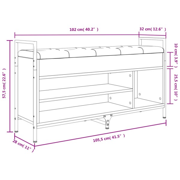 Banco zapatero madera ingeniería roble Sonoma 105,5x32x57,5 cm