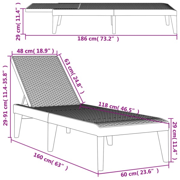 Tumbona de PP gris antracita 186x60x29 cm