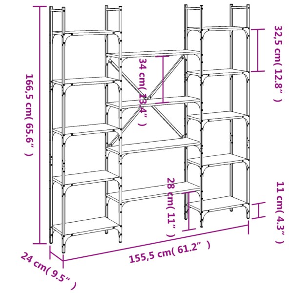 Estantería de madera ingeniería gris Sonoma 155,5x24x166,5 cm