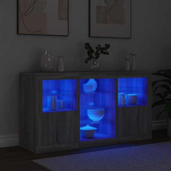 Aparador con luces LED gris Sonoma 123x37x67 cm