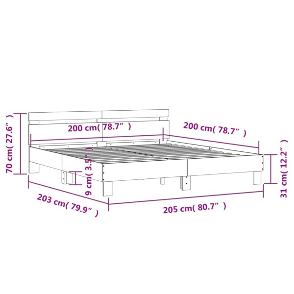 Cama con cabecero madera ingeniería marrón roble 200x200 cm