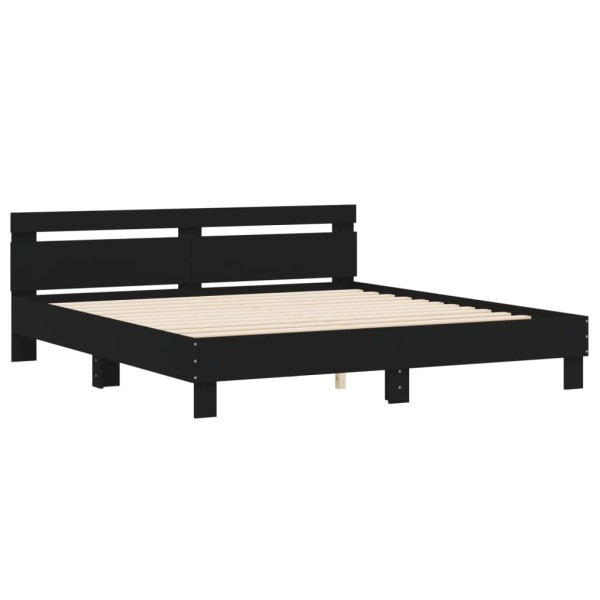 Estructura cama con cabecero madera ingeniería negro 200x200 cm