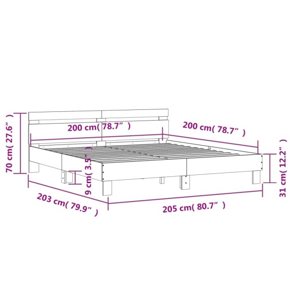 Estructura cama con cabecero madera ingeniería negro 200x200 cm