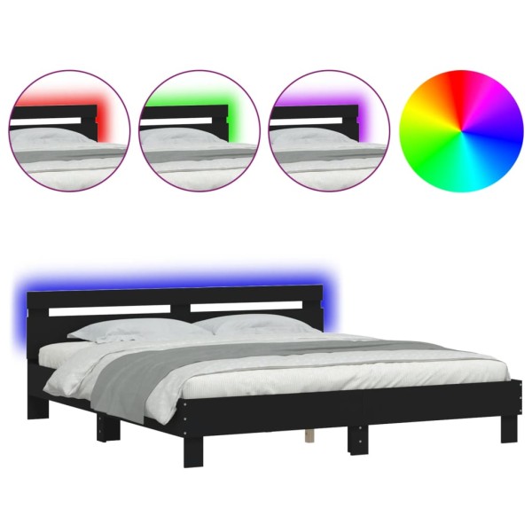 Estructura de cama con cabecero y luces LED negra 200x200 cm